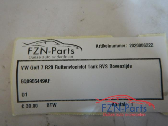VW Golf 7 R20 Ruitenvloeistof Tank RVS Bovenzijde