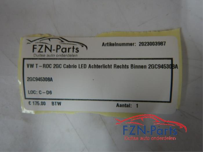 VW T-Roc 2GC Cabrio LED Achterlicht Rechts-binnen