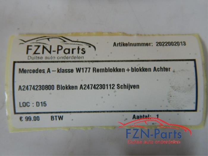 Mercedes-Benz A-Klasse W177 Remblokken+Schijven Achter