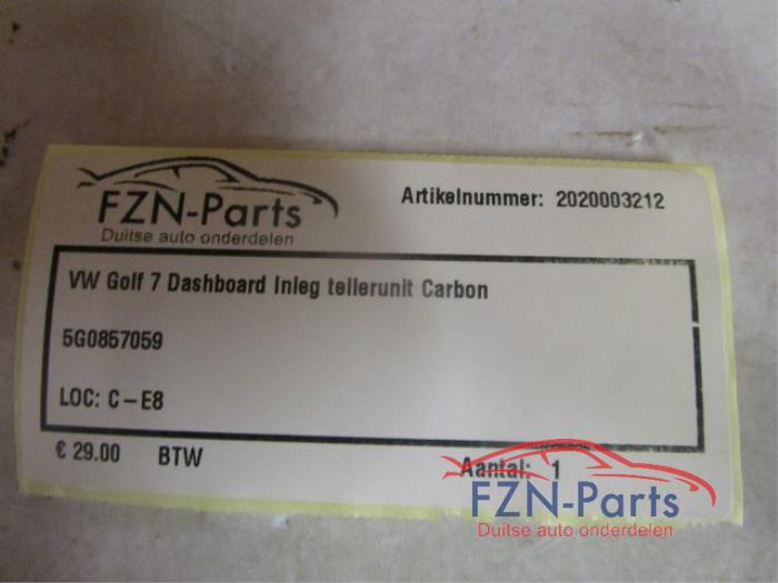 VW Golf 7 Dashboard Inleg kilometer Tellerunit Carbon