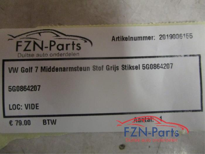 VW Golf 7 Middenarmsteun Stof Grijs Stiksel