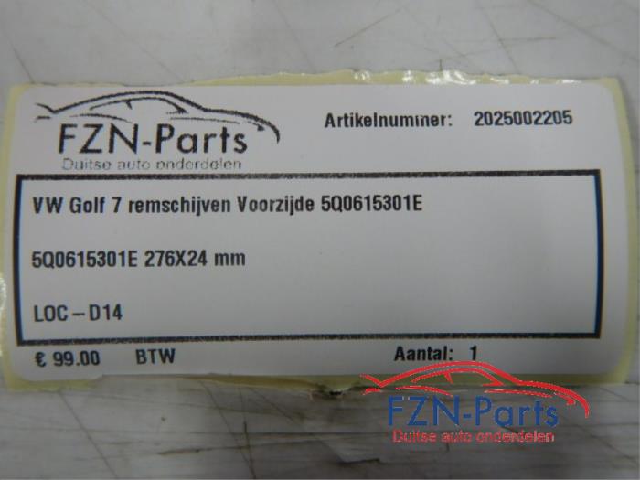 Remschijf voor Volkswagen Golf (22738491)