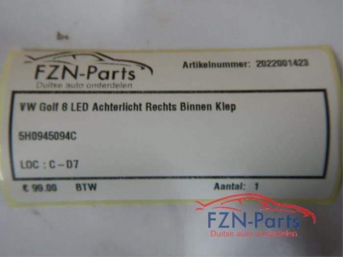 VW Golf 8 LED Achterlicht Rechts Binnen Achterklep