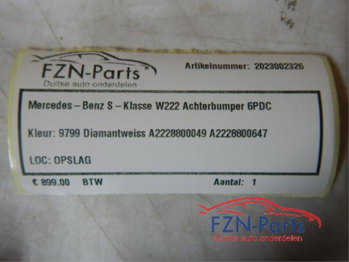 Mercedes-Benz S-Klasse W222 Achterbumper 6PDC Kleur: 9799 Diamantweiss