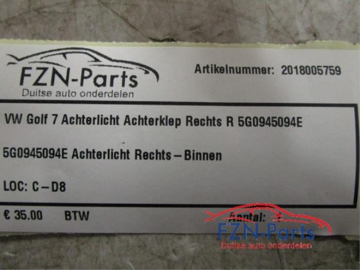 VW Golf 7 Achterlicht Achterklep Rechts R
