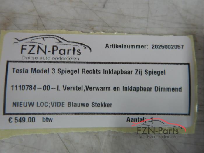 Tesla Model 3 (Zij,Buitenspiegel) Spiegel Rechts Inklapbaar
