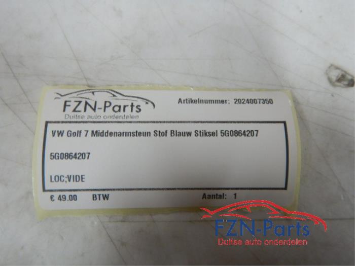 VW Golf 7 Middenarmsteun Stof Blauw Stiksel