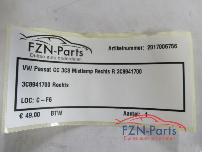 VW Passat CC 3C8 Mistlamp Rechts R
