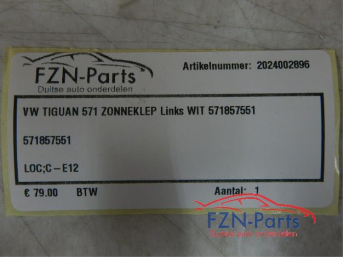 VW Tiguan 571 Zonneklep Links Wit
