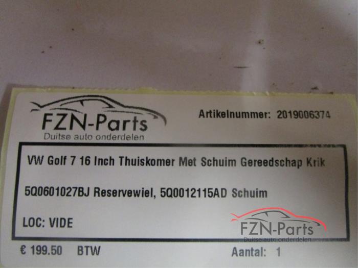 VW Golf 7 16 Inch Thuiskomer Met Schuim Gereedschap Krik