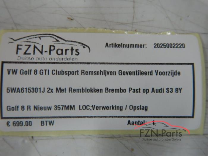 VW Golf 8 GTI Clubsport / Golf 8 R Remschijven +remblokken Geventileerd voorzijde 357MM