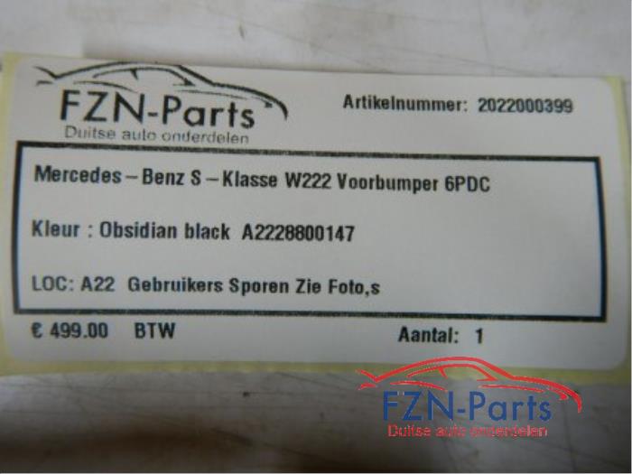 Mercedes-Benz S-Klasse W222 Voorbumper 6PDC Kleur: Obsidian Black
