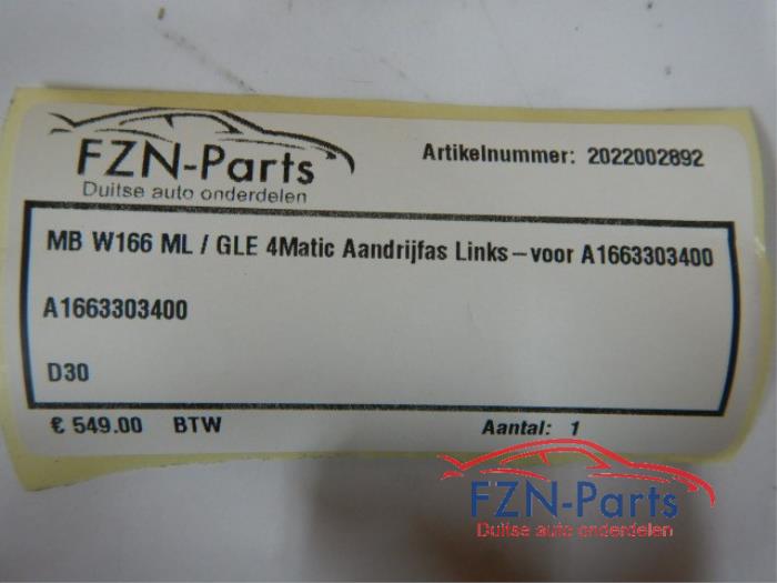 Mercedes-Benz W166 ML / GLE 4Matic Aandrijfas Links-voor
