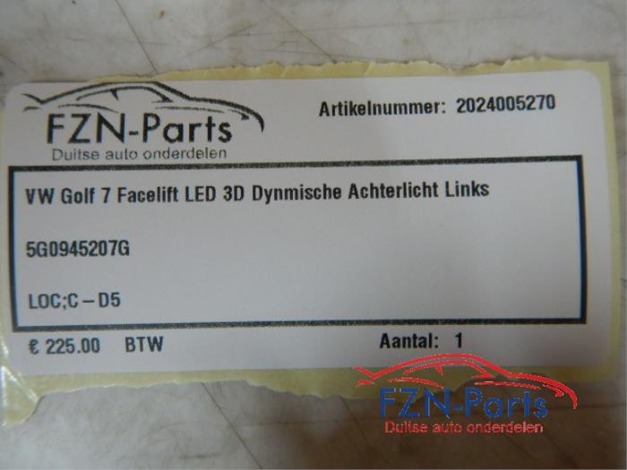 VW Golf 7 Facelift LED 3D Dynamisch Achterlicht Links