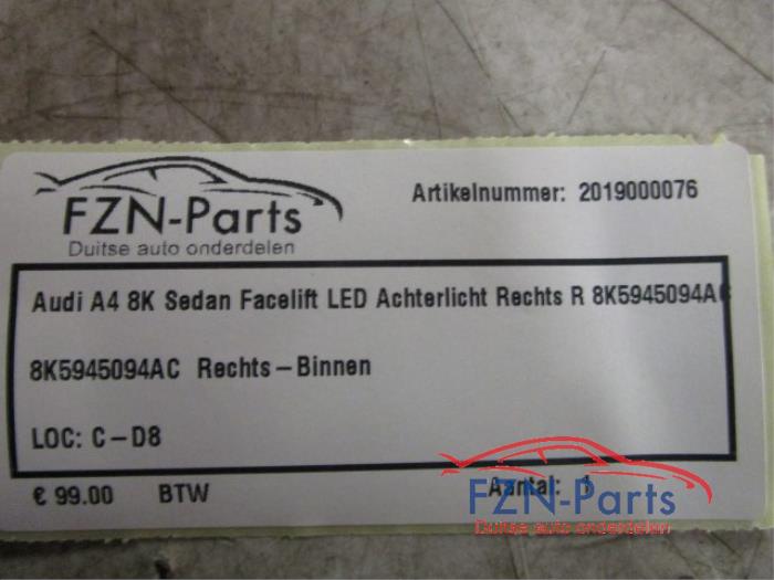Audi A4 8K Sedan Facelift LED Achterlicht Rechts R