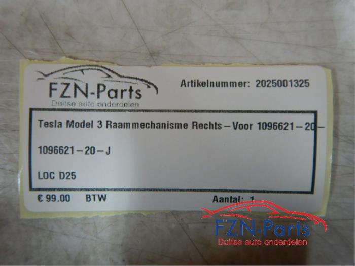 Tesla Model 3 Raammechanisme Rechts-voor