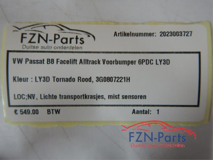 VW Passat B8 Facelift Alltrack Voorbumper 6PDC LY3D Kleur: LY3D Tornado Rood