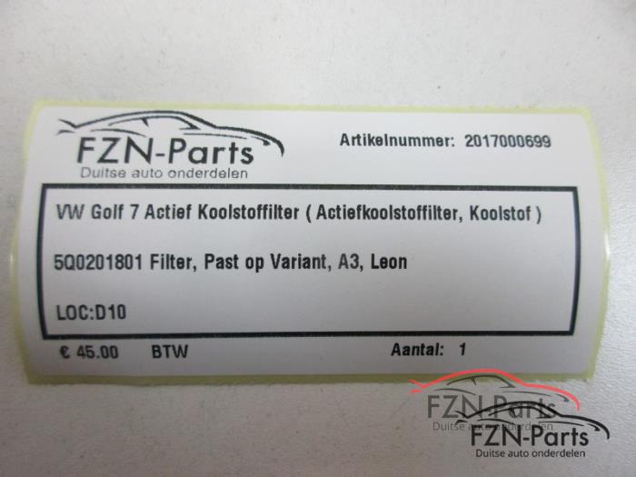 VW Golf 7 Actief Koolstoffilter ( Actiefkoolstoffilter, Koolstof )