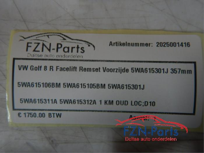 VW Golf 8 R remset Voorzijde 357MM