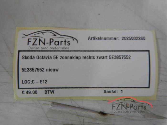 Skoda Octavia 5E Zonneklep Rechts Zwart