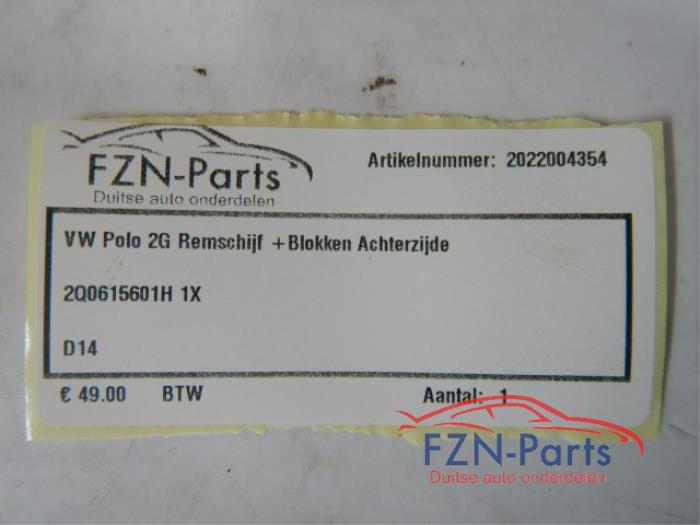 VW Polo 2G Remschijf+Blokken Achterzijde