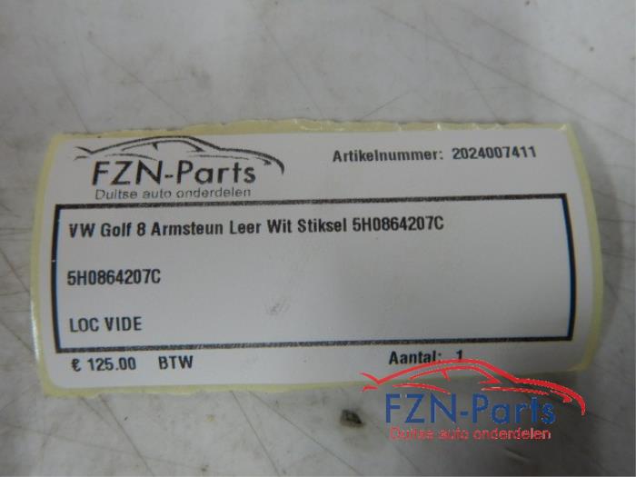 VW Golf 8 Armsteun Leer Wit Stiksel