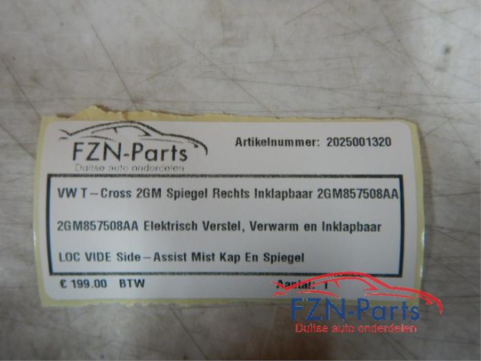 VW T-Cross 2GM (Zij,Buitenspiegel) Spiegel Rechts Inklapbaar Side 2GM
