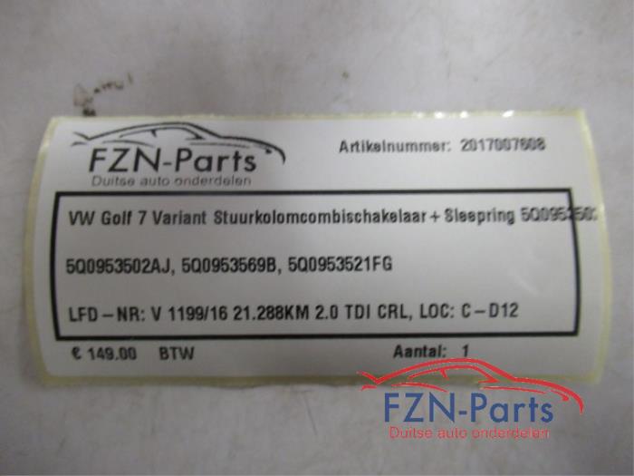 VW Golf 7 Variant Stuurkolomcombischakelaar + Sleepring