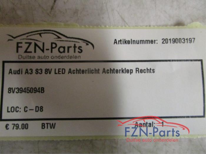 Audi A3 S3 8V LED Achterlicht Achterklep Rechts