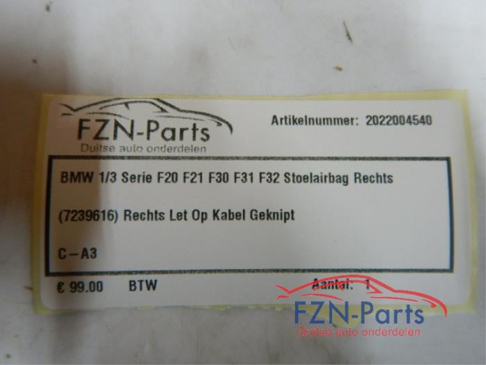 BMW 1/3 Serie F20 F21 F30 F31 F32 Stoelairbag Rechts