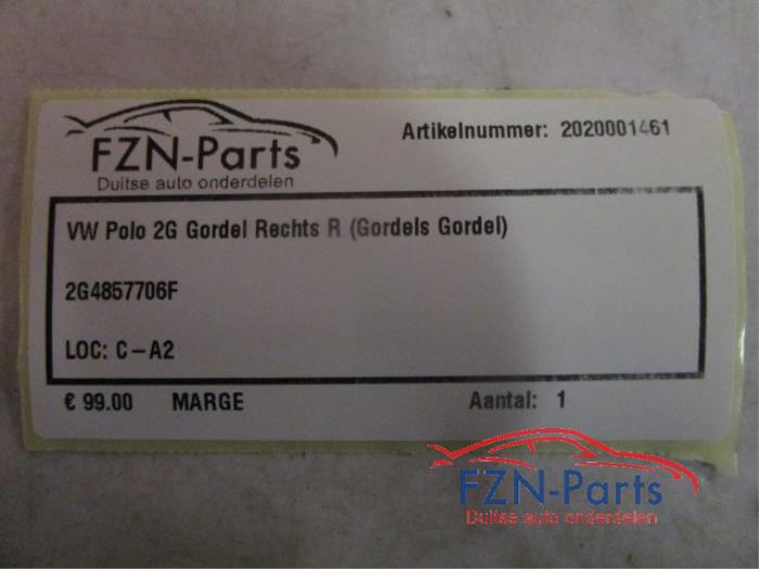 VW Polo 2G Gordel Rechts R ( Gordels Gordel )