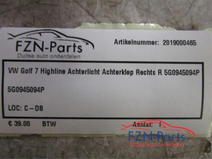 VW Golf 7 Highline Achterlicht Achterklep Rechts