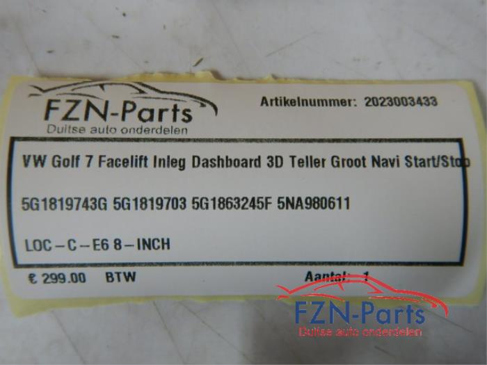 VW Golf 7 Facelift Inleg Dashboard 3d-Teller Groot Navi Start/Stop