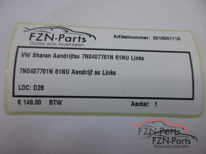 Aandrijfas links-voor Volkswagen Sharan (22725179)