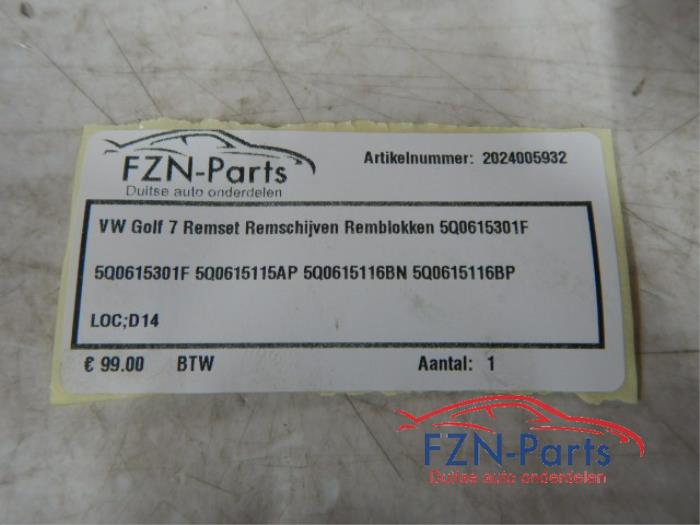 VW Golf 7 Remset Remschijven Remblokken