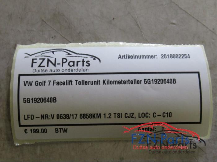VW Golf 7 Facelift Tellerunit Kilometerteller
