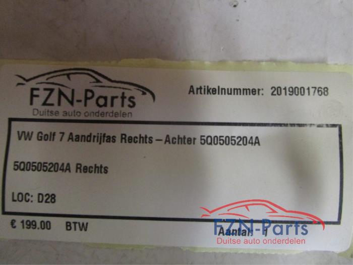 VW Golf 7 Aandrijfas Rechts-Achter