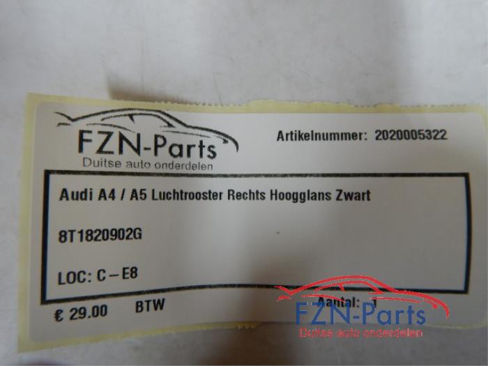 Audi A4 8K / A5 8T Luchtrooster Rechts Hoogglans Zwart