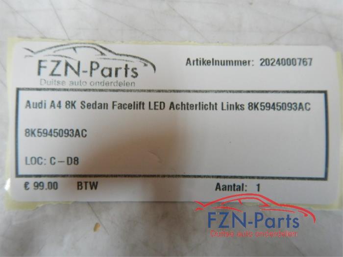 Audi A4 8K Sedan Facelift LED Achterlicht Links