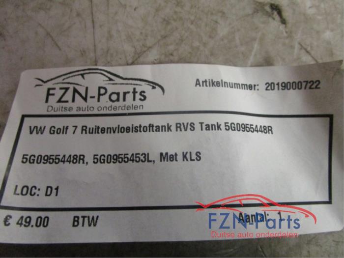 VW Golf 7 Ruitenvloeistoftank RVS Tank