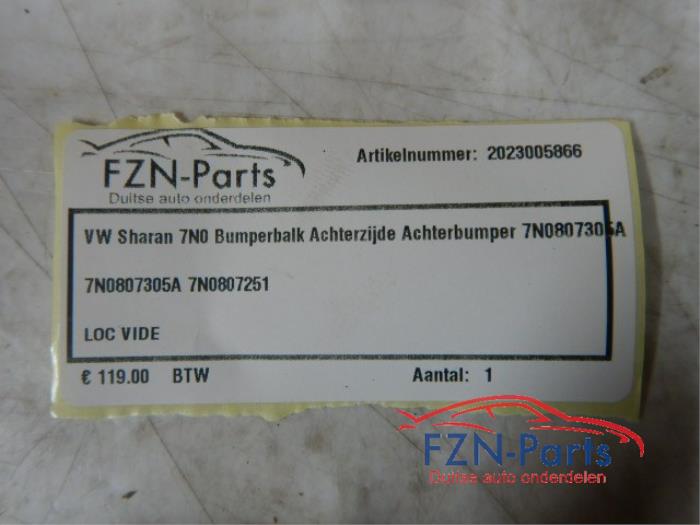 VW Sharan 7N0 Bumperbalk Achterzijde Achterbumper