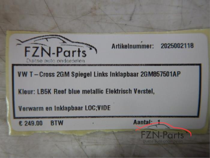 VW T-Cross 2GM (Zij,buitenspiegel) Spiegel Links Inklapbaar