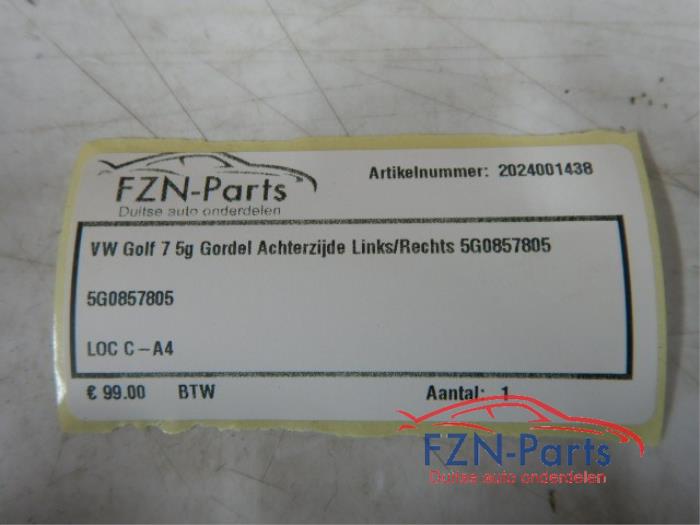 VW Golf 7 5G Gordel Achterzijde Links/Rechts