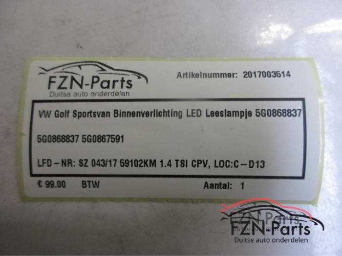 Binnenverlichting voor Volkswagen Golf Sportsvan (22740997)