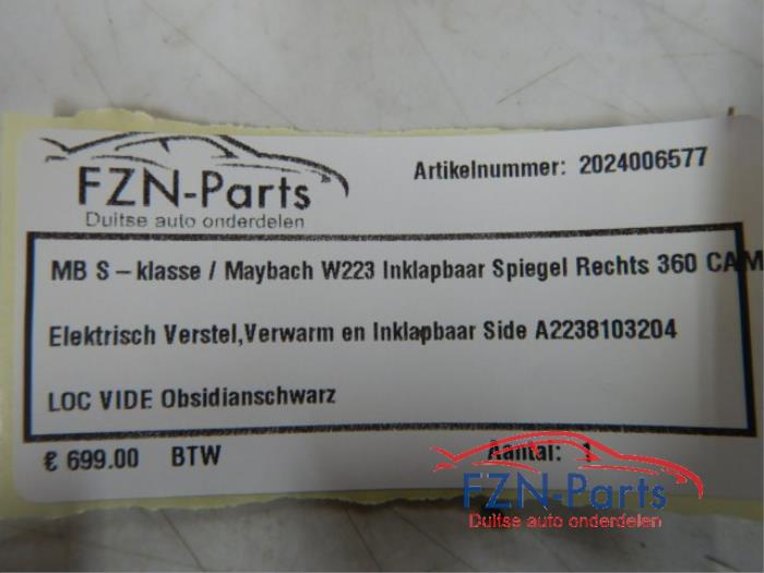 Mercedes-Benz S-Klasse/ Maybach W223 Spiegel Inklapbaar Rechts 360 CAM