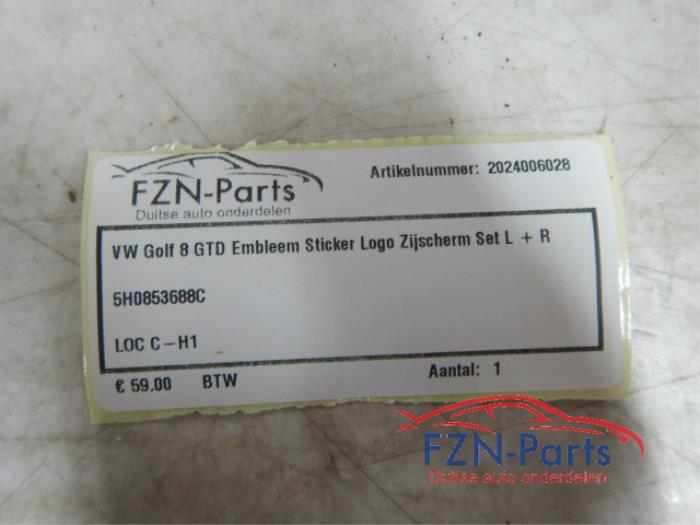 VW Golf 8 GTD Embleem Sticker Logo Zijscherm Set Links+Rechts