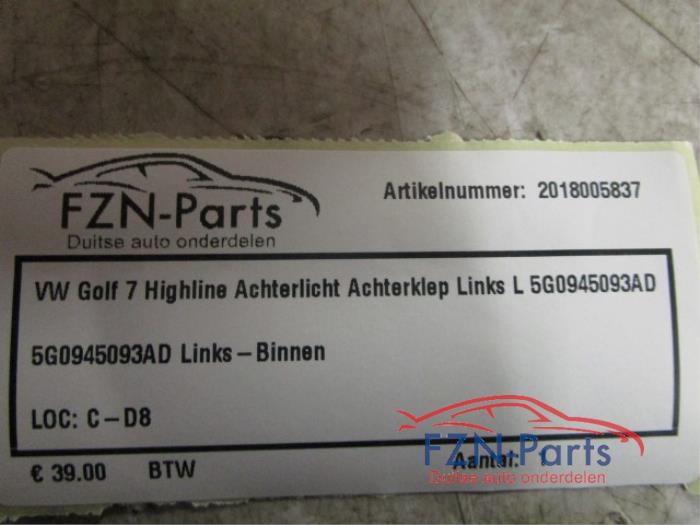 VW Golf 7 Achterlicht Achterklep Links L