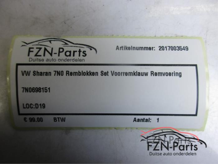 Remblok voor Volkswagen Sharan (22743312)