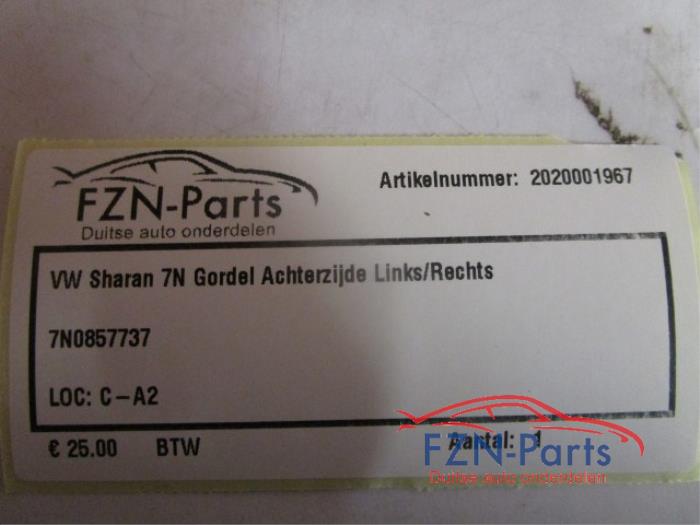 VW Sharan 7N Gordel Achterzijde Links/Rechts