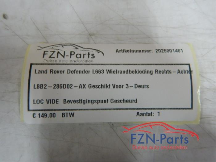Land Rover Defender L663 Wielrandbekleding Rechts-achter